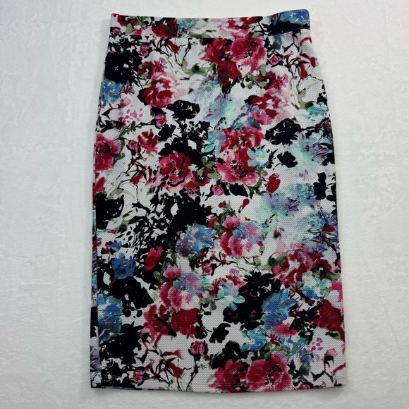Iris XL Colorful Floral Pencil Skirt Stretchy Pull-On Comfy Bodycon Work Office - Picture 3 of 10